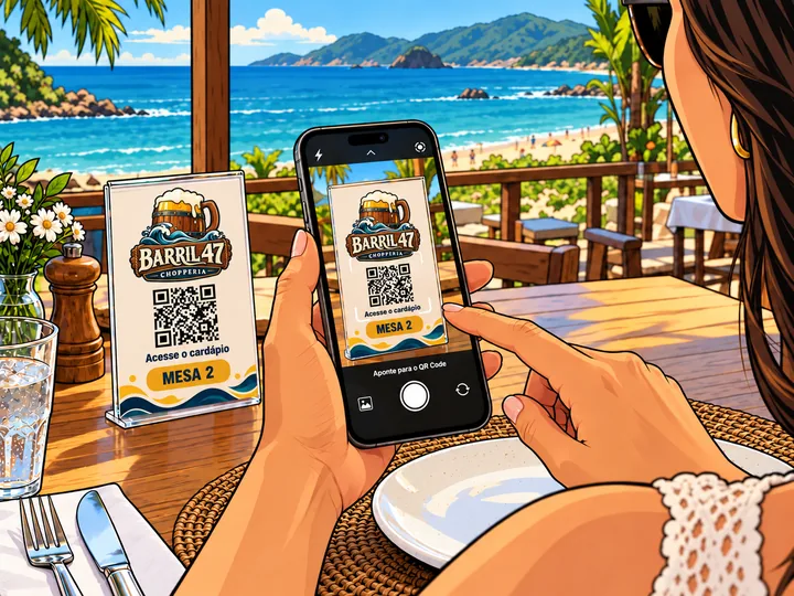 Cliente escaneando o QR Code da mesa e fazendo o pedido pelo celular